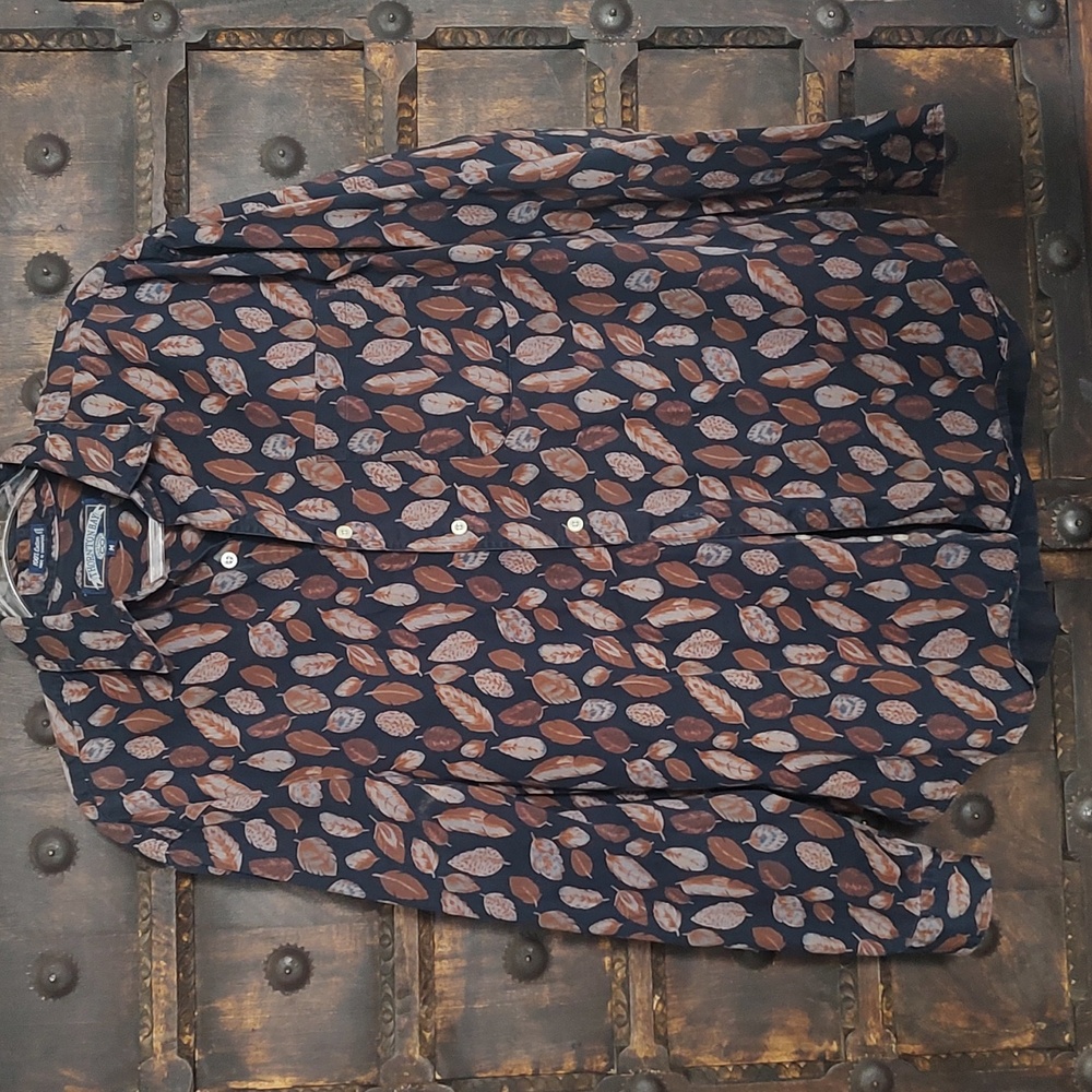 Thornton Bay Button Down Long Sleeve Men's Shirt Feathers 100% Cotton Black 🤎